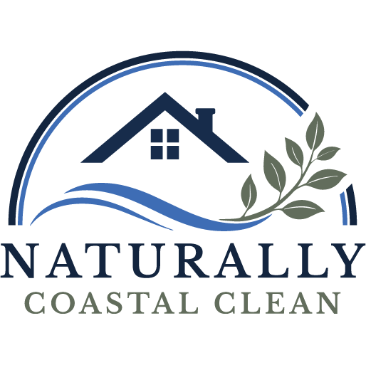 Naturally Coastal Clean logo with house, wave, and leafy branch