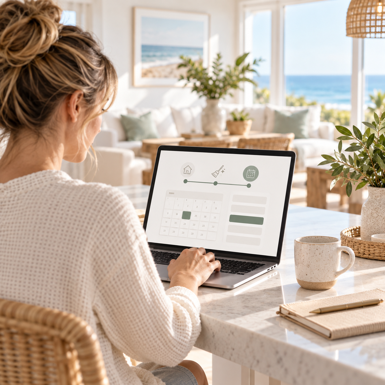 Customer booking a home cleaning appointment online on a laptop